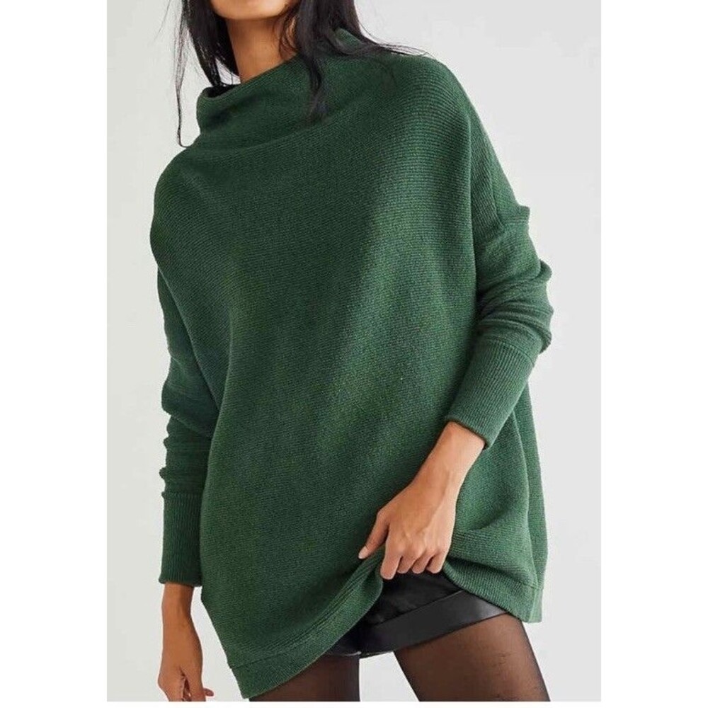 Free People Ottoman Slouchy Tunic Top Sweatshirt Womens XS Green Oversized Cozy